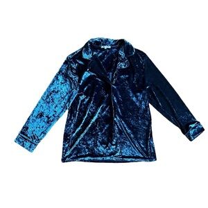 French Connection blue crushed velvet button up pajama top Size Large 90s style